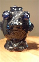 Dark cobalt glaze bug eyed face jug signed VICKERS
