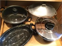 assorted pots roaster large old heavy one