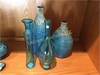 4 blue decorator vases 2 glass 2 ceramic