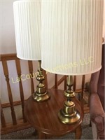 pair brass colored lamps 34" tall