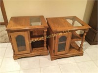 pair wood end tables glass top 26" x 22'" nice
