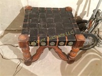 vintagte foot stool side table webbed  w wood