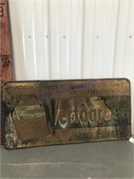 Vertagreen tin sign, rusted, 35.5 x 18