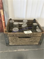 Wood milk crate w/ 7 half-pint bottles (holds 24)