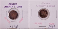 Seated Liberty dimes (1838 & 1853)