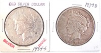Peace silver dollars (1934-d & 1934-s)