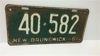 1951 New Brunswick License Plate