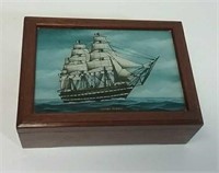 Wooden Trinket Box With Ameigo Vespucci Ship