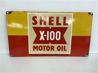 SHELL X-100 MOTOR OIL ENAMEL RACK SIGN