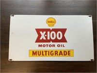 SHELL X-100 ENAMEL MOTOR OIL SIGN
