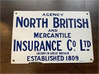 ENAMEL NORTH BRITISH INSURANCE SIGN BY METTERS