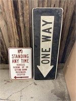 NO STANDING ENAMEL SIGN AND ONE WAY SIGN
