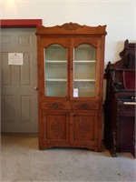 EARLY FLAT WALL CUPBOARD W/GLASS DOORS