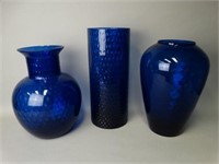 Lot of 3 Large Cobalt Blue Vases