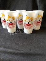 Vintage Set of 5 Hazel Atlas Clown Milk Glasses