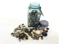 Vintage Buttons in Old Qt. Canning Jar w/Zinc Lid