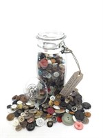 Vintage Buttons in Qt Canning Jar w/Glass Lid