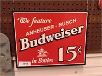 Budweiser tin sign (new), 16 x 12.5