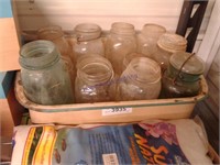 Enamel pan, old canning jars
