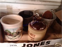 Decorative crock, crock jug, sm galvanized pail
