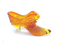 Fenton Amberina Glass Shoe w/Cat Tongue