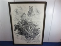 *Framed Print of Native Horses & Bear Signed