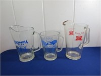 *(3) Vintage Glass Beer Pitchers