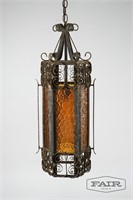 Iron and Orange Glass Hanging Lamp