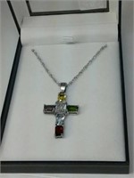 Coloured gem crucifix necklace sugg ret $99