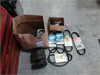 Box of SRX snowmobile parts - Belts, carb