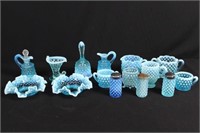 15 Small Pieces of Fenton Opalescent Hobnail Glass