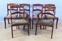 Set of 7 Rose Carved Cherry Dining Chairs