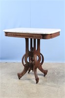 19th C. Walnut Marble Top Parlor Table