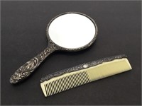 Silverplate Vanity Hand Mirror & Comb