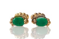 ANTIQUE CHINESE JADEITE AND GOLD EARRINGS