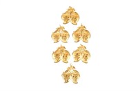 SIX CHINESE GOLD DOUBLE PEACH PENDANTS