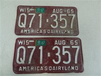 Matching Set of Wisconsin 1965 License Plates