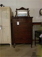 Oak Highboy  Dresser w/ Wish Bone Mirror