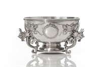 CHINESE EXPORT SILVER BOWL WITH DRAGON HANDLES