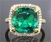 14kt Gold 7.75 ct Emerald & Diamond Ring