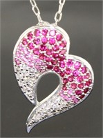 Pink & White Sapphire Sideways Heart Pendant