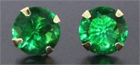 14kt Gold Round 3.00 ct Emerald Stud Earrings