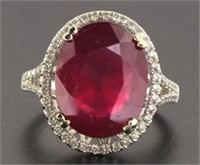 14kt Gold Oval 9.46 ct Ruby & Diamond Ring