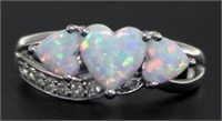 Elegant Heart Shape Fire Opal 3 Stone Ring
