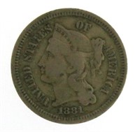 1881 - Liberty 3 Cent Nickel