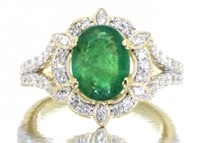 14kt Gold 2.90ct Oval Emerald & Diamond Ring