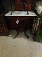 Vict. Walnut  Marble Top Lamp Stand