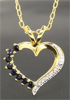Genuine Sapphire & Diamond Heart Pendant