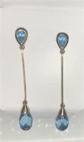 10kt Gold Blue Topaz Dangle Earrings