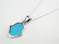 Sterling Silver & Blue Opal Pendant Necklace